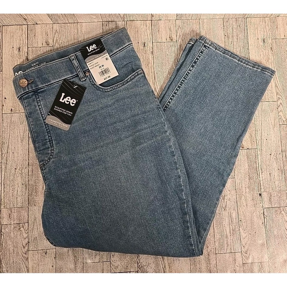 Lee Jeans Cigarette Crop 20 Slim Fit High Rise Sculpting Denim Sleet Indigo NEW